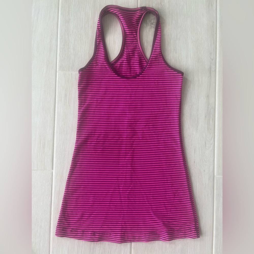 EUC Lululemon hot pink and black striped tank, size 0